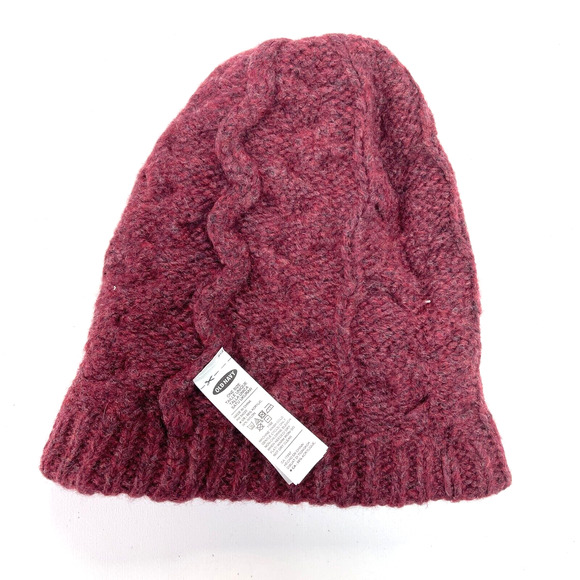 Old Navy Cabe Knit Beanie Hat Chunky Fall Winter Burgundy Cozy Winter Ski Snow - Picture 3 of 8